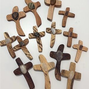 Handcrafted Wooden Crosses with Stone Accents